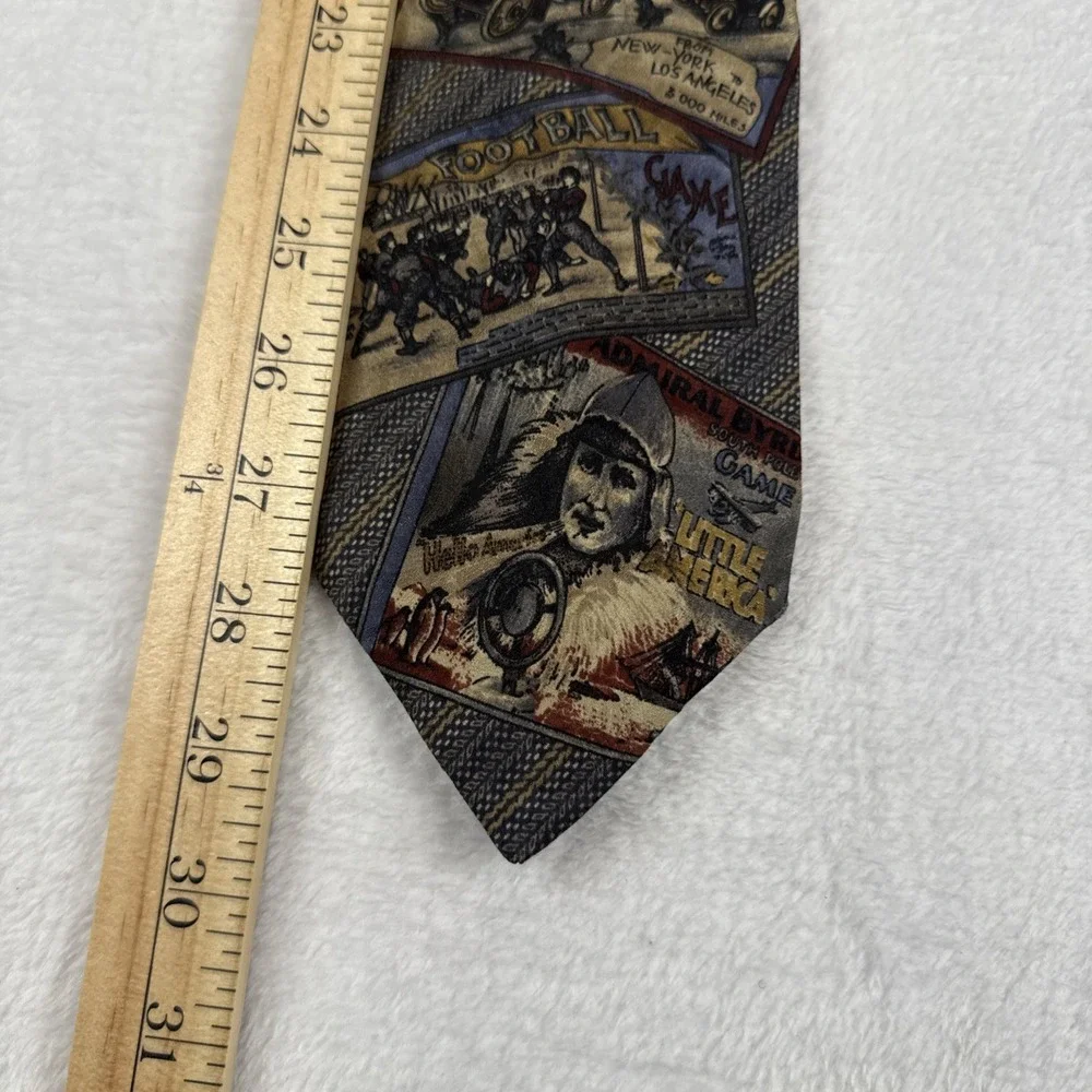 Guess Men's Necktie Tie Silk American Sports Vintage Posters Stripe Made USA 58